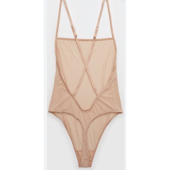 Aerie SMOOTHEZ by AERIE SHEER Mesh BODYSUIT Thong‎ size L NWT Adjustable Straps - Picture 2 of 8
